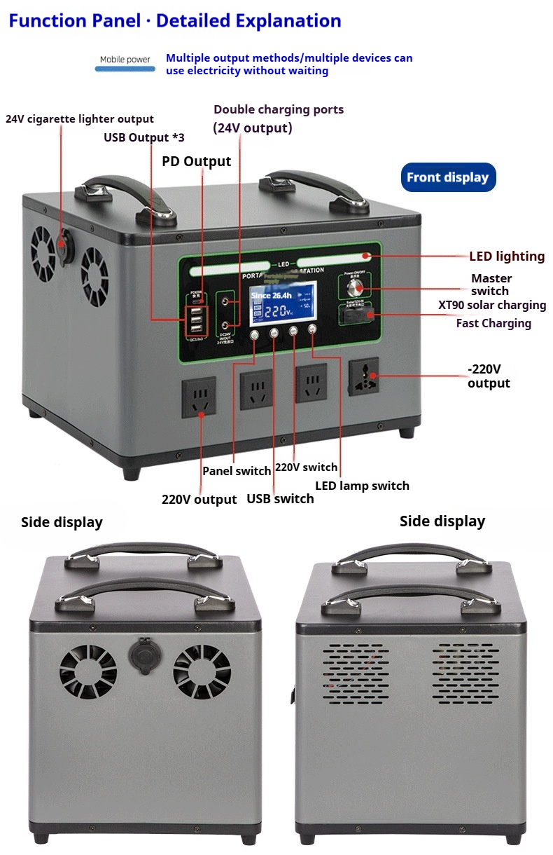 Outdoor Power Supply Gray Two-hand Portable 2200W (3)