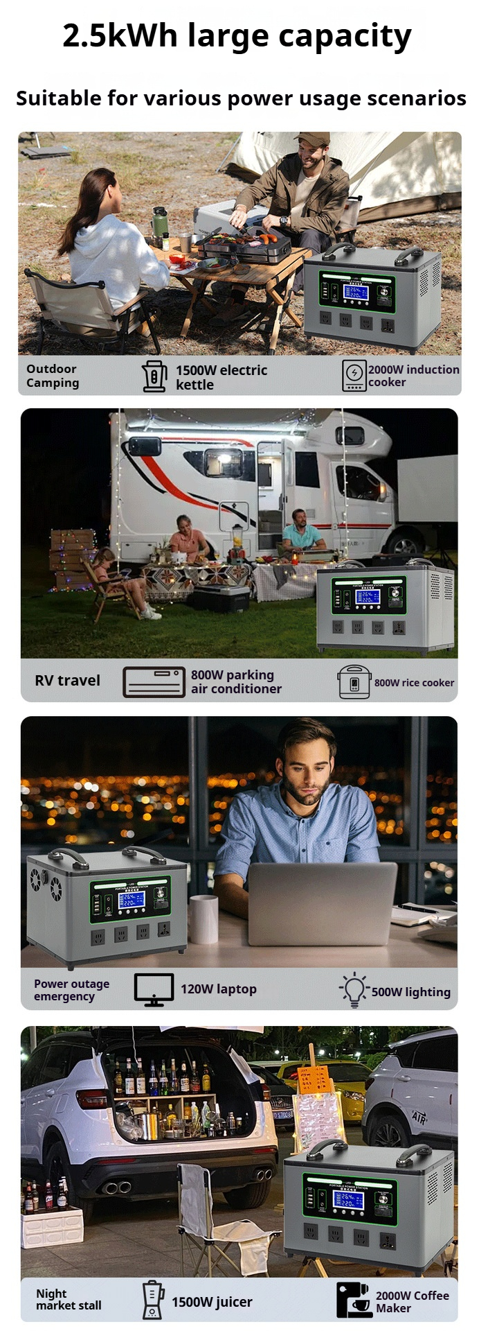 Outdoor Power Supply Gray Two-hand Portable 2200W (9)